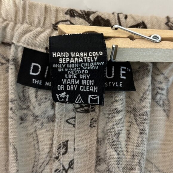 Dialogue Vintage-Inspired Beige & Brown Floral A-Line Skirt 20W Linen Blend - Picture 5 of 10